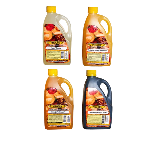 Esencias Prodia de 500 ml sabores coco mantequilla premium naranja y vainilla negra